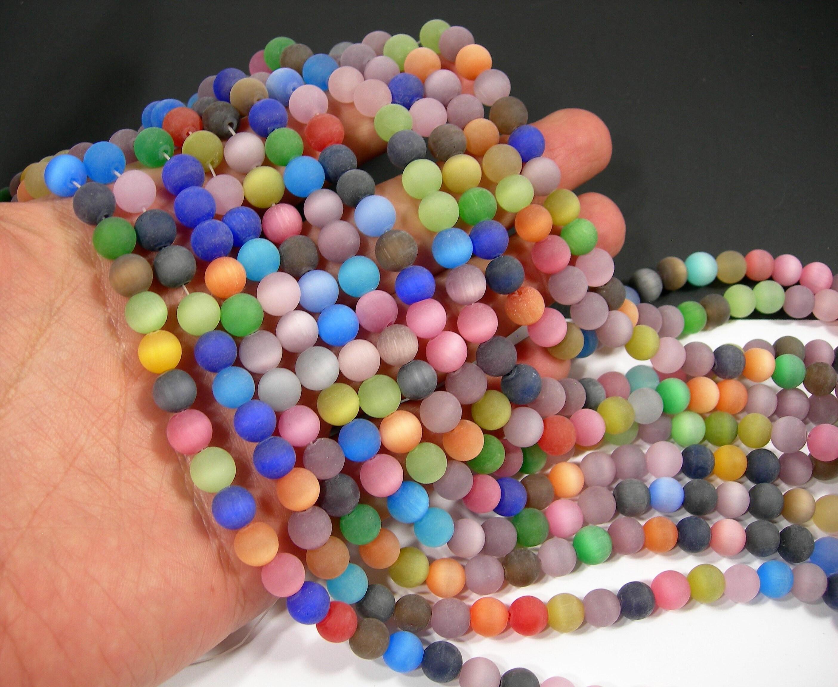 Cat's Eye Matte 8 mm round beads full strand 48 beads Multi