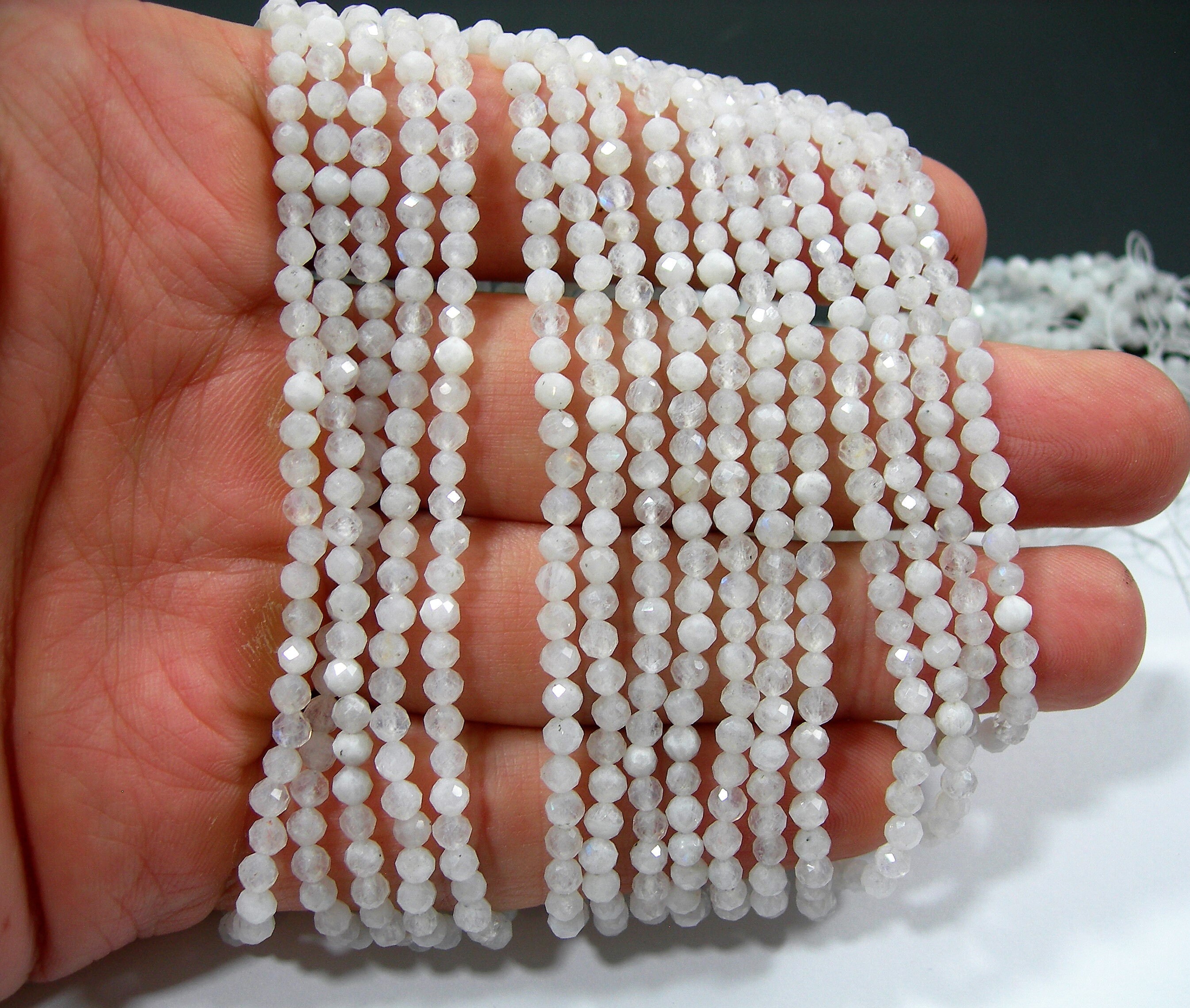 5x14 inches Gorgeous High Quality Grey Moonstone Micro Faceted Rondell Beads Super Sparkle Size 3-4 mm approx