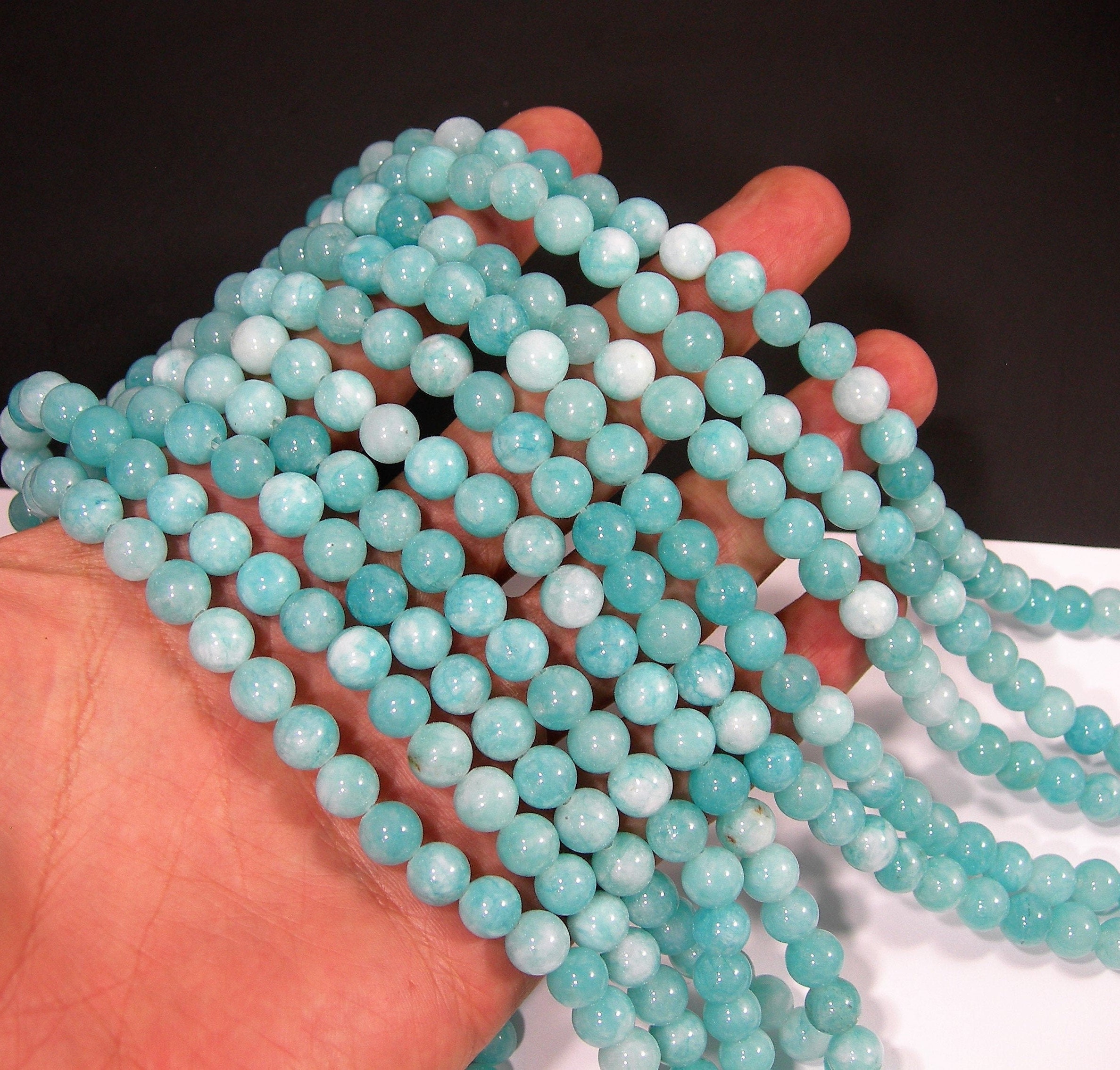 Jade Blue B&B, Québec, Canada Malaysia Jade - Blue - 8mm round beads - full strand - 47 beads