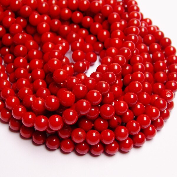 Coral red 6mm round bead - 1 full strand, AA quality 74 beads