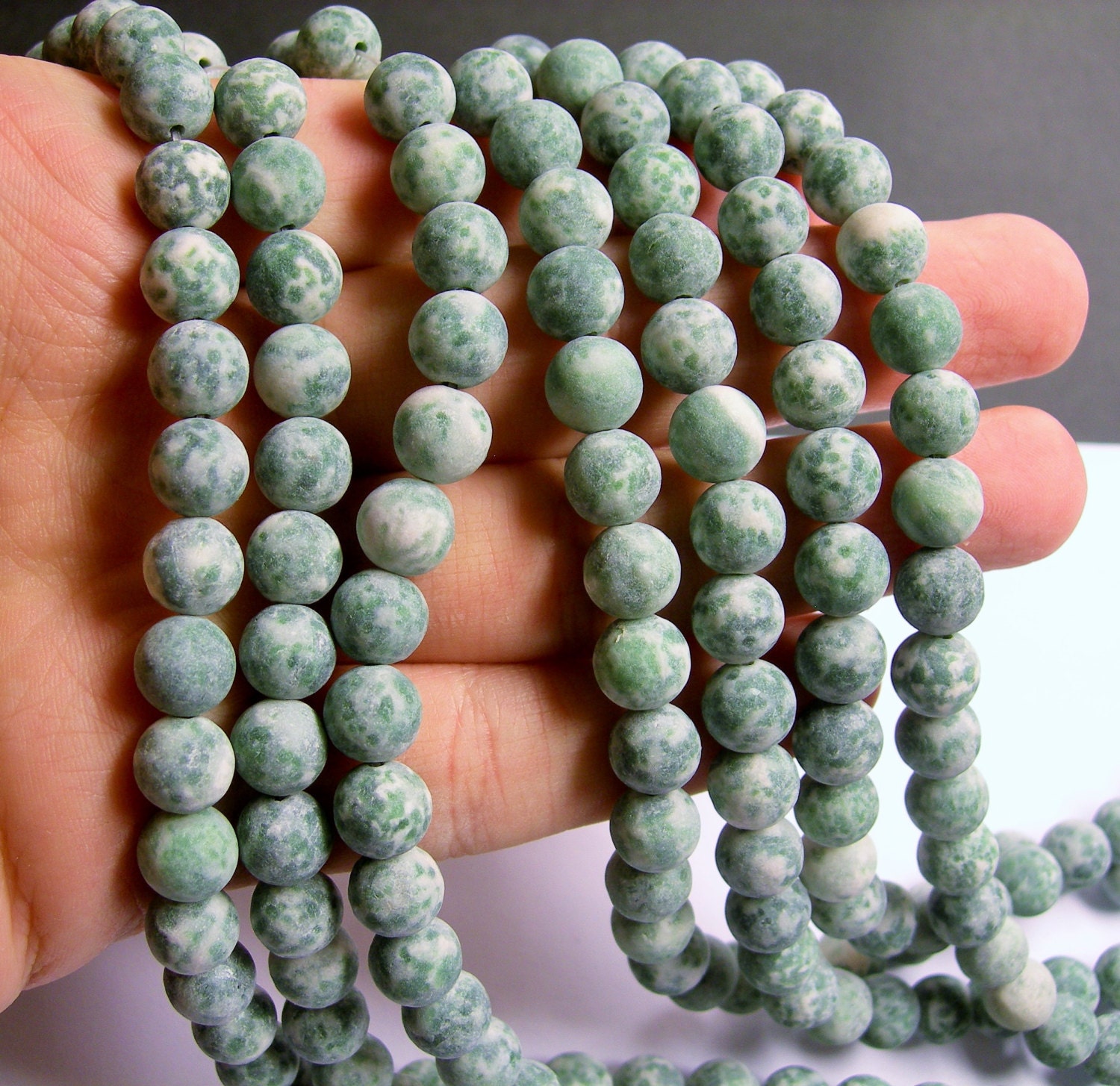 Green spot Jasper matte 8 mm round bead 48 beads matte full