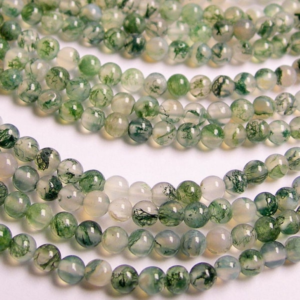 Moss agate - 4mm round beads -   full strand -  AA quality - 100 beads - RFG220
