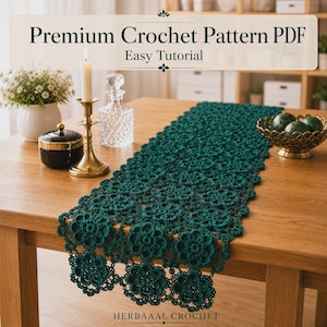 Mönster för virkad bordslöpare i smaragdgrönt i PDF-format - Elegant DIY Boho Chic bordsunderlägg - Handledning för nybörjare och avancerade