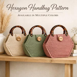 Hexagonal Bag Crochet Pattern PDF - Modern Handbag with Turtle Handles - Beginner/Intermediate Crochet Tutorial - Boho Chic Bag Design