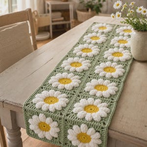 Daisy Granny Square Crochet Pattern PDF - Flower Granny Square Table Runner - Modern Farmhouse Home Decor - Instant Download - Easy DIY