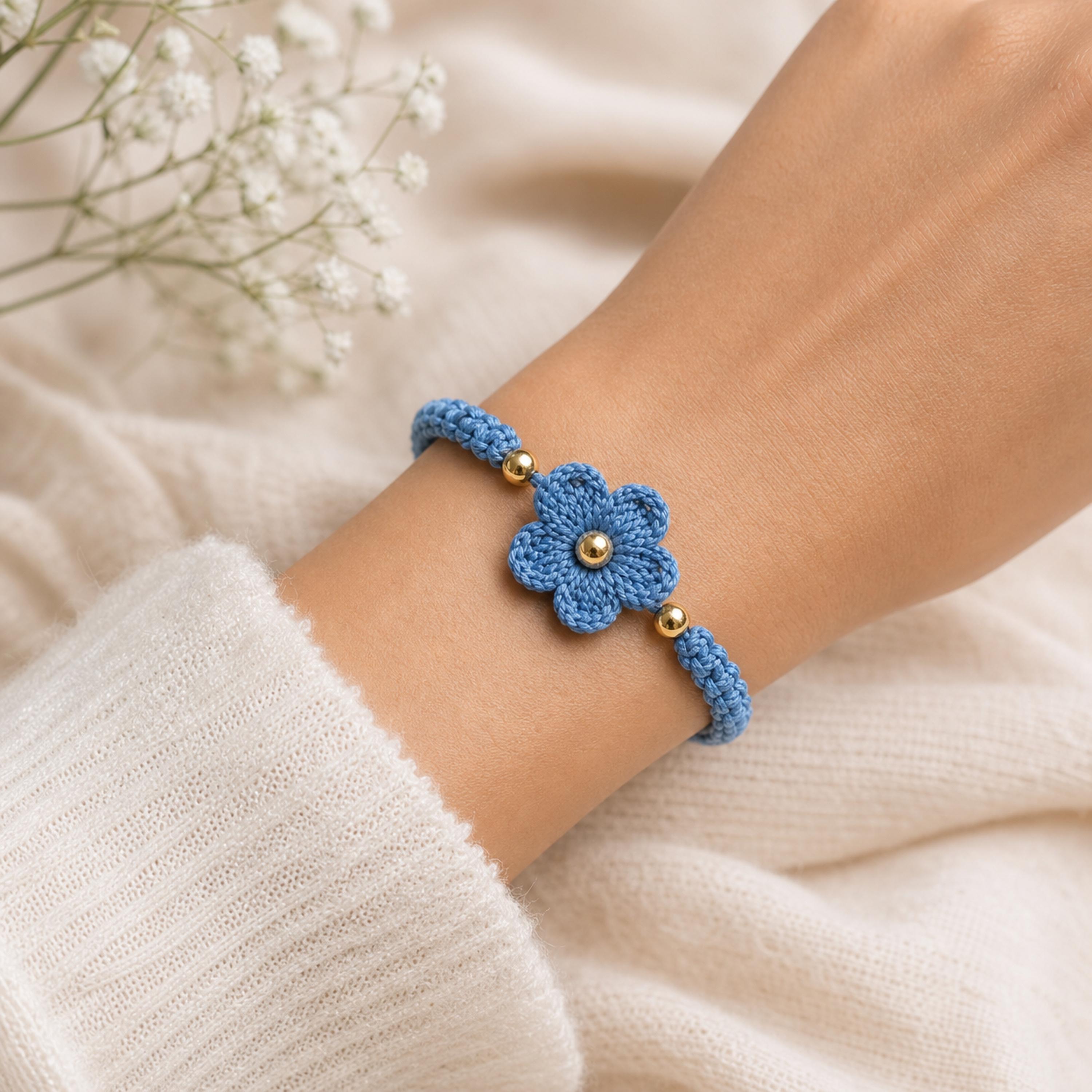 30 Beaded Crochet Patterns to Add Sparkle, Texture, and Giftable Charm 10 Blue Flower Beaded Crochet Bracelet Pattern