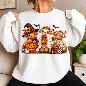 Cute Spooky Cow Design, Halloween Highland Cow PNG, Witch Ghost Mummy Cow, Halloween Sublimation, Fall Shirt PNG, Digital Download