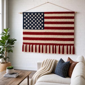 American Flag Wall Hanging Crochet Pattern PDF, Patriotic USA Flag Tapestry, Stars and Stripes Decor, Fourth of July DIY