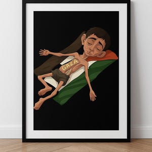 Gaza Wandkunst, Kraftvolles palästinensisches Poster, Digitale Illustration des Leidens |, Pro-Palästina Dekor, Gaza Kunstwerk druckbar, Palästina frei