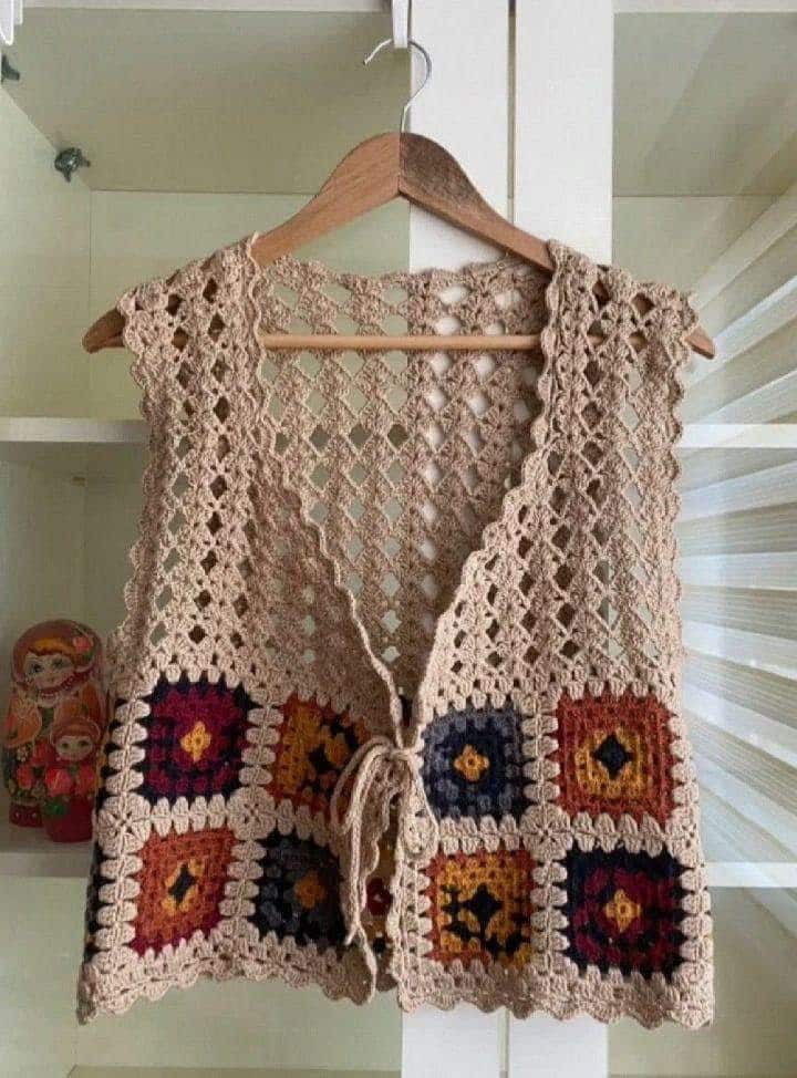 30 Granny Square Vest Crochet Patterns for Retro Layers, Boho Vests, and Handmade Gifts 28 Elegant French Granny Square Vest