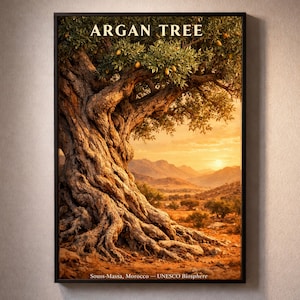 Argan Tree Wall Art | Souss-Massa Morocco Poster | UNESCO Biosphere Digital Print | Moroccan Argan Forest Decor | Large Printable Artwork