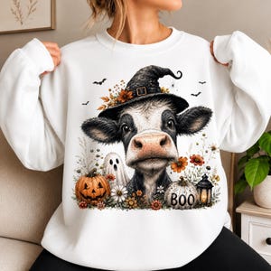 Halloween Cow PNG, Witch Hat Cow Shirt Design, Cute Cow Sublimation, Fall Halloween Shirt PNG, Cow T-Shirt Design, Autumn Digital Download