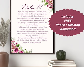 Psalm 23 Scripture Art | Christian Bible Verse Printable (Digital Download