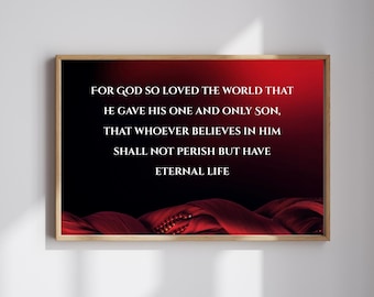 John 3:16 Scripture Print | Christian Bible Verse, Red Black (Digital Download)