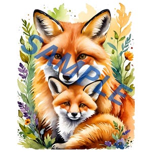 Mother and baby Fox Watercolor