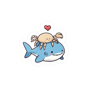 Cute Shark and Crab Kiss-Cut Vinyl Decal, Fun Stickers for Kids, Ocean Decor, Gifts for Sea Lovers, Car and Laptop Stickers