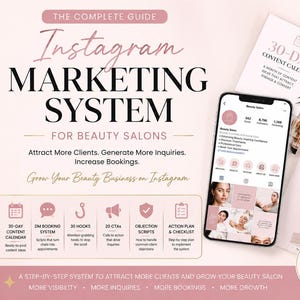 Instagram Marketing System for Beauty Salons | 30-Day Content Calendar | DM Scripts | Hooks | CTAs | Booking System | Beauty Business Guide