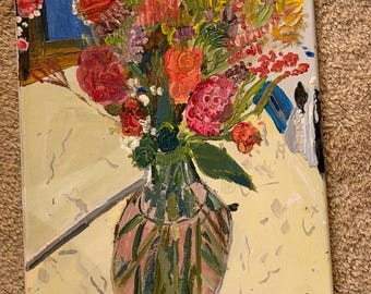 Blommor i foajén (30 x 40 cm uppspänd duk på trä)