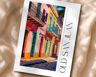 Old San Juan Digital Art – Colorful Puerto Rico Printable Wall Decor