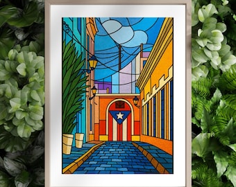 Old San Juan Street Digital Art – PNG & PDF Digital Download