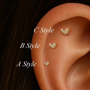 14K Solid Gold Heart Shape Helix Push Back/14K Love Heart Tragus Stud/Threadless End Stud/Gold Cartilage Piercing/Tiny Nose Labret Stud