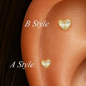 Brinco de tragus com corte de diamante em forma de coração em ouro maciço 14K/brinco de tragus com ponta sem rosca/brinco de nariz em formato de hélice/brinco de concha em forma de coração/brinco de concha em forma de coração