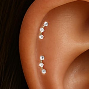 14K Solid Gold Diamond Climber Stud/Gemstone Cartilage Flat Back Earring/CZ Inner Conch Stud/Helix Threadless Pin/Tragus Beads Push In Stud