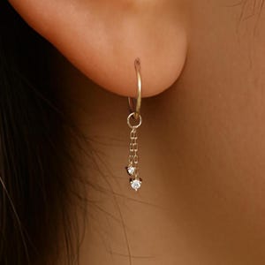 14K Solid Gold Baumeln Diamant Ketten Charme/Double Layer Edelstein Clicker Anhänger/Gold Knorpel Tragus Zubehör/Kabel Kette Conch Piercing