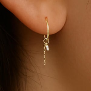 14K massief gouden kabelketting bedel/dubbele ronde edelsteen clickerhanger/gouden kraakbeentragusaccessoire/glinsterende ketting conch piercing
