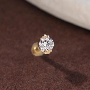 14K Solid Gold Hug-Set Diamond/Moissanite Stud Earring: Gemstone Flat Back Cartilage Piercing