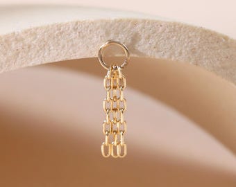 14K Solid Gold Triple Chain Charm/Dangle Cable Chain Clicker Charm/Cartilage Tragus Helix Piercing/Drop Link Connector/Sparkle Accessory