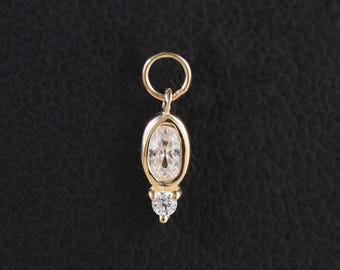 14K Solid Gold Clear CZ Look Charm Connector: CZ Cartilage Rook Helix Conch Hoop Charm