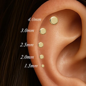 14K Solid Gold Round Disc Helix Flat Back/14K Tragus Stud/Cartilage Threadless Push Pin Stud/Tiny Nose Labret Stud/1.5mm - 4mm Earring