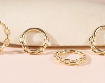 14K Solid Gold Chain Hoop/Link Seamless Clicker/Helix Tragus Conch Ring/16G Cartilage Piercing/Modern Style Minimalist Nose Jewelrys