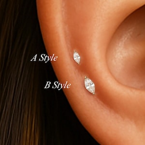 14K Solid Gold Marquise Cut Diamond Push Back/Gemstone Helix Cartilage Stud/Threadless Pin Stud/Tragus Conch Flat Back /CZ Nose Piercing