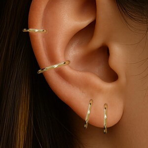 14K Solid Gold Diamond Cut Clicker/Helix Seamless Ring/Hinged Daith Nose Hoop/Labret Clicker/Faceted 16G Tragus Hoop/Multi-size Clicker