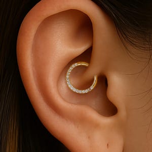 14K Solid Gold Diamond Helix Clicker/Septum Seamless Ring/Hinged Huggie Hoop/Pave CZ Nose Jewelry/16G 8mm Tragus Hoop/Multiple-size Clicker