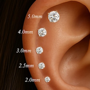 14K massief gouden doorzichtige CZ-kraakbeen-helixpiercing/tragus-platte achterkant van meerdere maten/14 kt vierpuntige CZ-punaise/Labret conch-oorbel bovenkwab