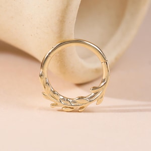 14K Solid Gold Leaf Clicker Ring: Daith, Septum, Helix Conch Piercing