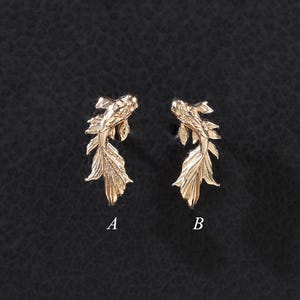 Pendiente de hélice con pez de oro macizo de 14 quilates/Perno prisionero para lóbulo trago con pez dorado/Piercing delicado para labio con pez koi/Pequeño pasador sin rosca/Concha nasal con parte posterior plana