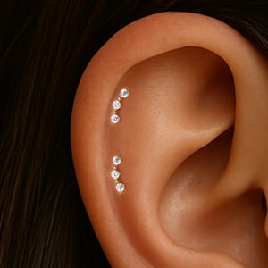 14K Solid Gold Diamond Climber Helix Piercing/Clear CZ Inner Conch Stud/Gemstone Cartilage Stud/Tragus Threadless Pin/Beads Flat Back Stud