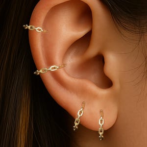 14K Solid Gold Link Shape Helix Clicker/Chain Nose Seamless Ring/Hinged Daith Hoop/CZ Labret Clicker/16G Tragus Hoop/Multi-size Clicker