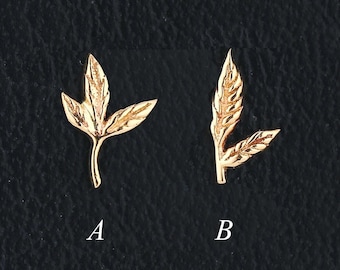 Pendiente de oro macizo de 14 quilates con forma de hoja y parte trasera plana / Pendiente de cartílago inspirado en la naturaleza / Pasador sin rosca / Joyería para piercings de hélix, lóbulo, concha y tragus