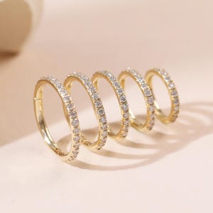14K Solid Gold Diamond Conch Helix Clicker/Clear CZ Seamless Ring/Hinged Daith Hoop/CZ Rook Clicker/16G Nose Hoop/Cluster Multi-size Clicker