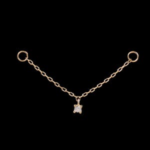 14K Solid Gold Dangle Diamond Chain/Solitaire Cable Chain/14K Industrial Chain/Nose Tragus Chain/Cartilage Helix Chain/CZ Ear Wrap Earring