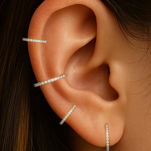 14K Solid Gold Diamond Conch Helix Clicker/Clear CZ Seamless Ring/Hinged Daith Hoop/CZ Labret Clicker/16G Tragus Hoop/Multi-size Clicker