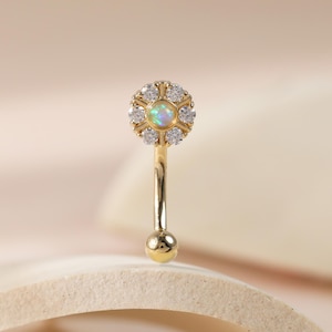 14K massief gouden bloem met interne schroefdraad toren/opaal met moissaniet torenring/16G gebogen barbell ring/belly ring wenkbrauw/navelpiercing