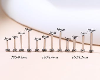 Titanium Flat Back Push Pin Post, Threadless Piercing Shaft (16G 18G 20G)