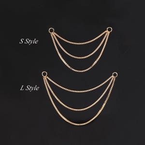 14K Solid Gold Dangle Helix Box Chain/14K Dangle Conch Cartilage Chain/Triple Chain Attachment/Industrial Wrap Chain Charm/Sparkly Box Chain