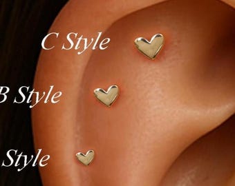 14K massief gouden hartvorm helix push-back/14K liefdeshart tragusstekker/draadloze eindstekker/gouden kraakbeenpiercing/kleine neus labret stud